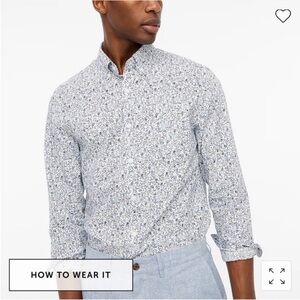 J CREW MENS SHIRT WHITE FLORAL BUTTON FRONT LONG SLEEVE LARGE